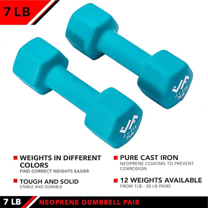 JFIT Dumbbell Pairs or Sets – Neoprene & Vinyl Coated Hand Weights for Home Gym, Strength Training, Aerobics, Cardio Exercise and Fitness