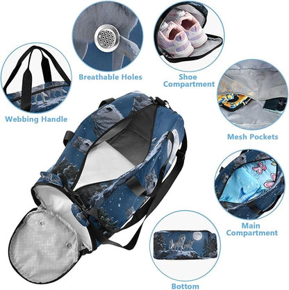 Gym Bag for with Shoe Compartment， Wolves of the Forest pattern Duffle Bag for Travel, Sports, Fitness & Workout