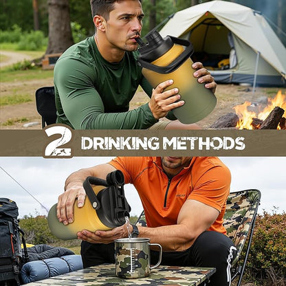 NATURE PIONEOR 1 Gallon Tactical Water Bottle Set, Stainless Steel 128 oz Sport Water Bottle with Tactical MOLLE Bottle Carrier Sleeve, for Outdoor Work, Gym, Hiking, Camping