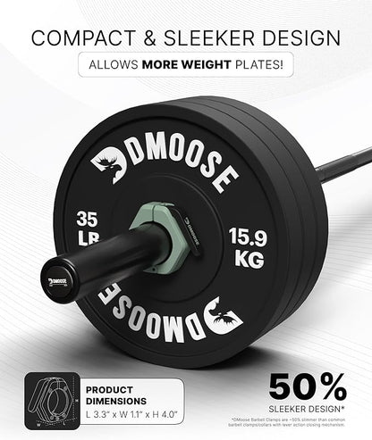 DMoose Fitness Barbell Clips 2 Inch (Pair) - Quick Release Olympic Barbell Clamps & Collars with Anti Slip TPR Grip for Secure Weightlifting and Powerlifting - Weight Clips for Bars at Home or Gym