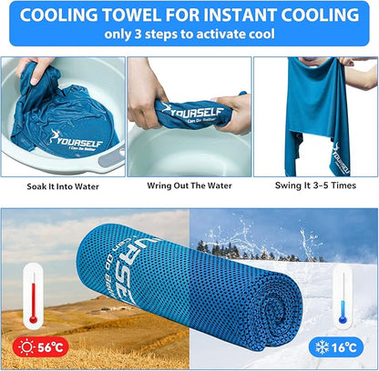 SYOURSELF Cooling Towel, Cooling Towels for Neck,40" x 12"Ice Towel for Instant Cooling Relief, Soft Breathable Chilly Towel, Perfect Yoga, Golf, Sports, Gym, Workout, Athletes Towel (1PC-Blue)