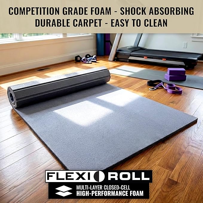 Dollamur 5'x10'x1-3/8" Gymnastics Mat, Carpeted Mat for Tumbling and Cheerleading, FLEXI-Roll®