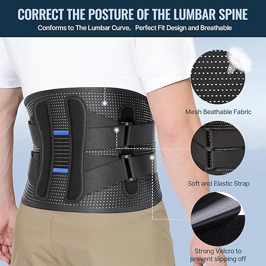 Fit Geno Back Brace for Lower Back Pain Relief - Lumbar Support for Men & Women, Supportive Breathable and Adjustable Weight Lifting Belt for Herniated Discs, Heavy Lifting - L/XL