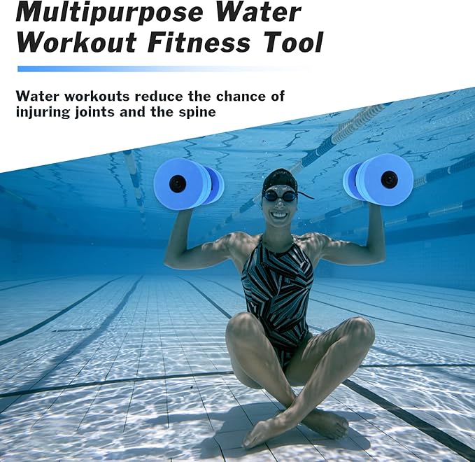Hikeen Aquatic Exercise Dumbbells Water Dumbbell Pool Resistance Aquatic Fitness Barbells with 4 High-Density EVA Foam Pool Weights Dumbbells, for Water Aerobics Weight Loss
