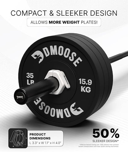 DMoose Fitness Barbell Clips 2 Inch (Pair) - Quick Release Olympic Barbell Clamps & Collars with Anti Slip TPR Grip for Secure Weightlifting and Powerlifting - Weight Clips for Bars at Home or Gym