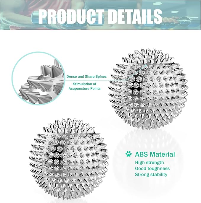 Massage Ball, Magnetic Balls, Hand Spiky Massage Ball Silver Ball 1 Pair, Hand Acupuncture Ball Massage for Adult and Kid, Hand Exercise Squeeze Balls for Pain Pressure and Stress Relief