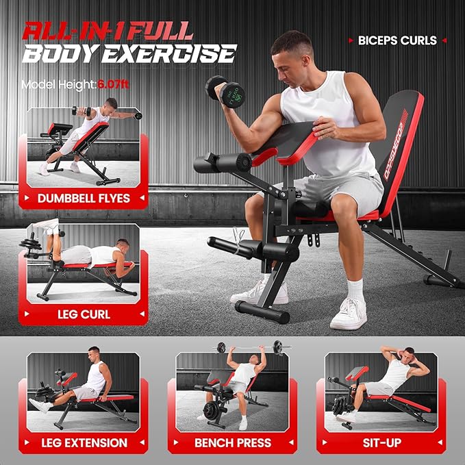 OPPSDECOR Adjustable Weight Bench with Leg Extension and Leg Curl, Workout Bench Press Preacher Curl Bench with Wheels, 800 LBS Flat/Incline/Decline Sit-Up Bench Gym Bench for Home Workout