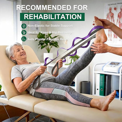 Stretching Strap with 10 Loops – Non-Elastic Yoga Strap for Physical Therapy, Knee Replacement Recovery & Plantar Fasciitis – Leg Stretcher Band for Flexibility & Hamstring Rehab