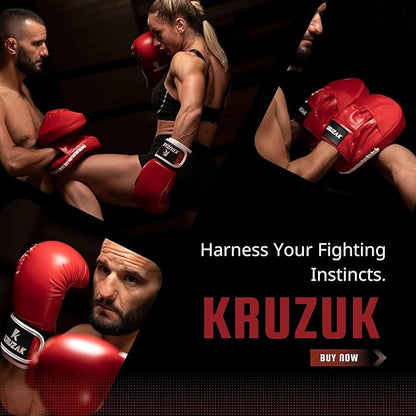Kruzak Plain Focus Mitts and Boxing Gloves Set for Kickboxing and Muay Thai MMA Training - Fitness Kit with Punching Pads for Martial Arts and Karate