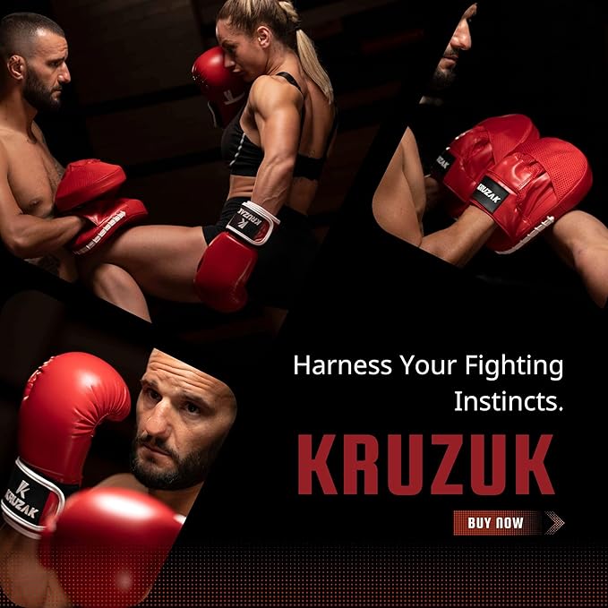 Kruzak Plain Focus Mitts and Boxing Gloves Set for Kickboxing and Muay Thai MMA Training - Fitness Kit with Punching Pads for Martial Arts and Karate