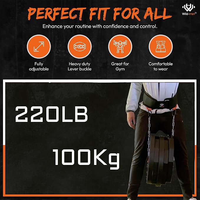 Weight Lifting Belt – 2-in-1 Dip Belt with Weighted Belt, Chain – Heavy-Duty Dip Belt for Weight Lifting, Squats, Pull-Ups, Deadlifts – Quick- Release Back and Lumbar Support Belt