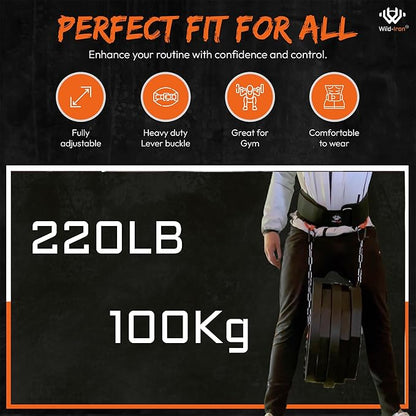 Weight Lifting Belt – 2-in-1 Dip Belt with Weighted Belt, Chain – Heavy-Duty Dip Belt for Weight Lifting, Squats, Pull-Ups, Deadlifts – Quick- Release Back and Lumbar Support Belt