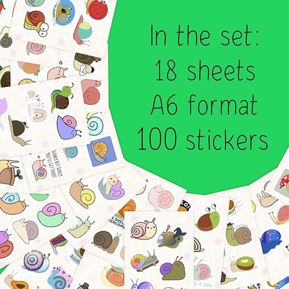 BulbaCraft 100Pcs Snail Stickers for Water Bottle and Laptop - Snail Party Supplies & Decorations, Waterproof Vinyl Decals, Cute Animal and Nature Stickers, Gifts for Women & Men