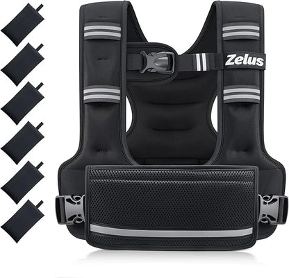 ZELUS Weighted Vest for Women Men, 4-10lb/11-20lb/20-32lb Curve-Fit Ergonomic Design Adjustable Workout Vest with 6 Iron Sand Bags, SGS-Certified Rucking Vest for Strength Training & Cardio Workouts