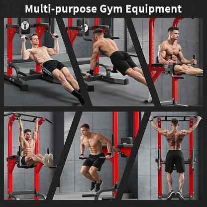 SogesPower Multi-Function Power Tower Pull Up Bar Station Pull Up Dip Station for Home Gym, 10-Level Adjustable Height Pull Up Bar Stand Dip Bar Strength Training Workout Equipment