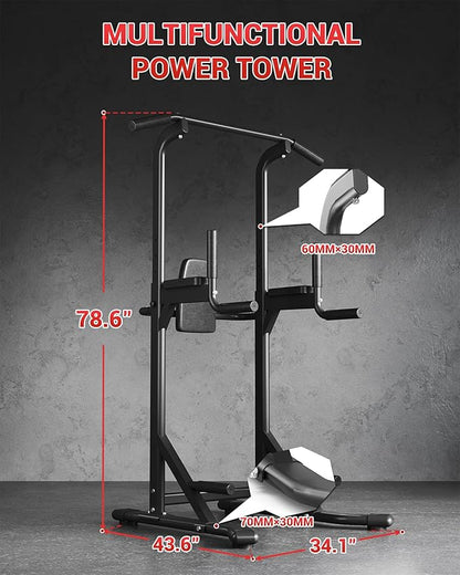 Garvee Pull Up Bar Free Standing Workout Equipment, Power Tower Dip Station for Home Gym, 450LBS Weight Capacity Strength Training Fitness Equipment