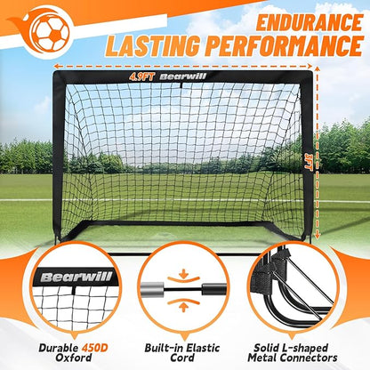 Bearwill Soccer Goal, Kids Soccer Goals for Backyard Set of 2, 4x3ft Portable Soccer Goal Pop Up Soccer Net, Kids Soccer Net Training Equipment with Soccer Ball, Ladder, Cones, Targets