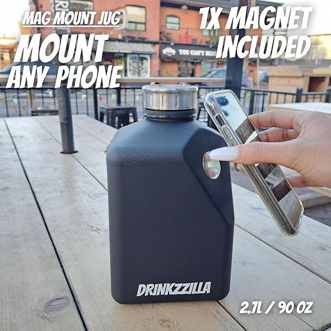 Magnetic Water Jug Mag Mount, Water Bottle MagSafe Compatible Magnetic Phone Holder, Phone Tripod & Stand, Compatible All Phones Daily Water Jug 2.7L For Fitness, Sports, Gym, Travel, Office, Black