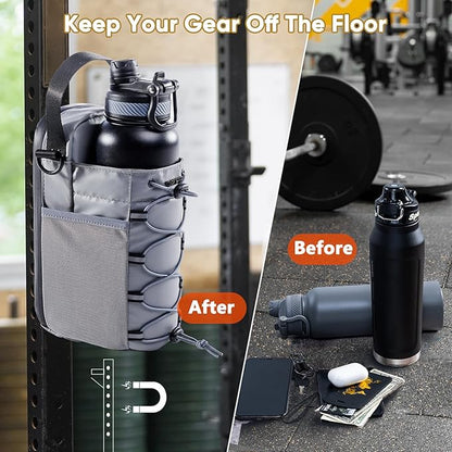 2-Pack Magnetic Gym Bag for Water Bottle & Magnetic Gym Pouch – Bottle’s Holder Fits Up to 46oz Bottles– Sling Water Bottles Bag with Strap for Workout, Tank -Men’s & Women’s Gym Accessories