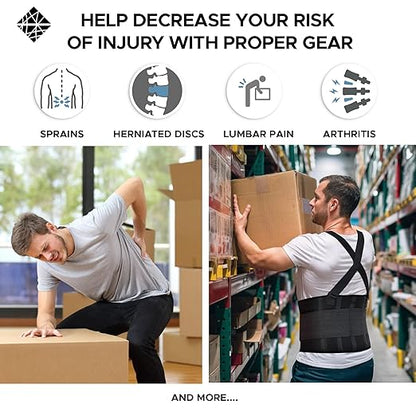 Plus Size Back Brace for Men Lower Back Heavy Lifting with Suspenders, Back Support Belt for Work, Lower Back Brace with Lumbar Support for Back Pain Relief, Construction Warehouse Moving Belt, 4XL