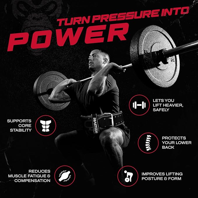 Beast Gear Weight Lifting Belt - Leather Power Lifting Belt for Men，10mm Thick Weightlifting Belt for Deadlifts, Back Support Squats Belts for Powerlifting, Crossfit Gym Belt for Men Women