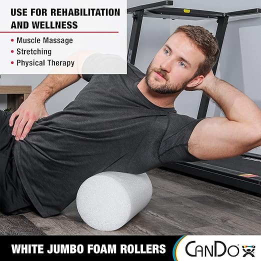CanDo Jumbo White PE Foam Rollers for Exercise, Fitness, Muscle Restoration, Massage Therapy, Sport Recovery and Physical Therapy for Home, Clinics, Professional Therapy 8" x 12"