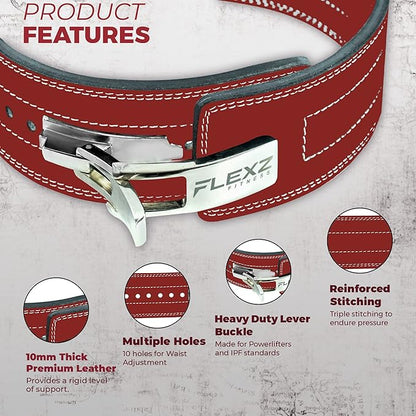 Flexz Fitness Lever Weight Lifting Belt Leather - 10MM 13MM Powerlifting Gym Belts for Men & Women - Lower Back Support for Weightlifting Deadlifts Squats Heavy Duty IPF Bodybuilding