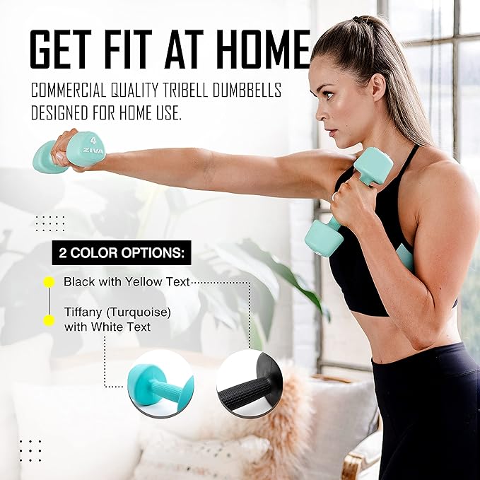 ZIVA RPU Tribell Dumbbell Pair – Premium Urethane-Coated Hand Weights with Ergonomic textured Grip & Steel Core – 2–20 lb Sets in Multiple Colors for Strength Training