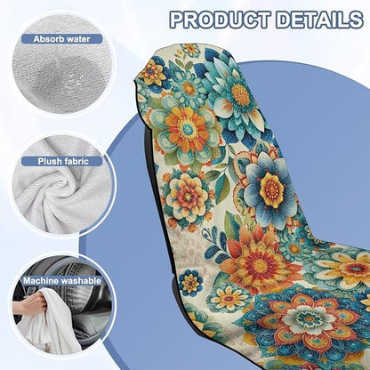 Bulopur Mandala Floral Sweat Seat Covers for Cars Boho Auto Accessories for Women Girly Blue Athletic Running Towel Car Seat Cover After Gym Surfing Yoga Workout