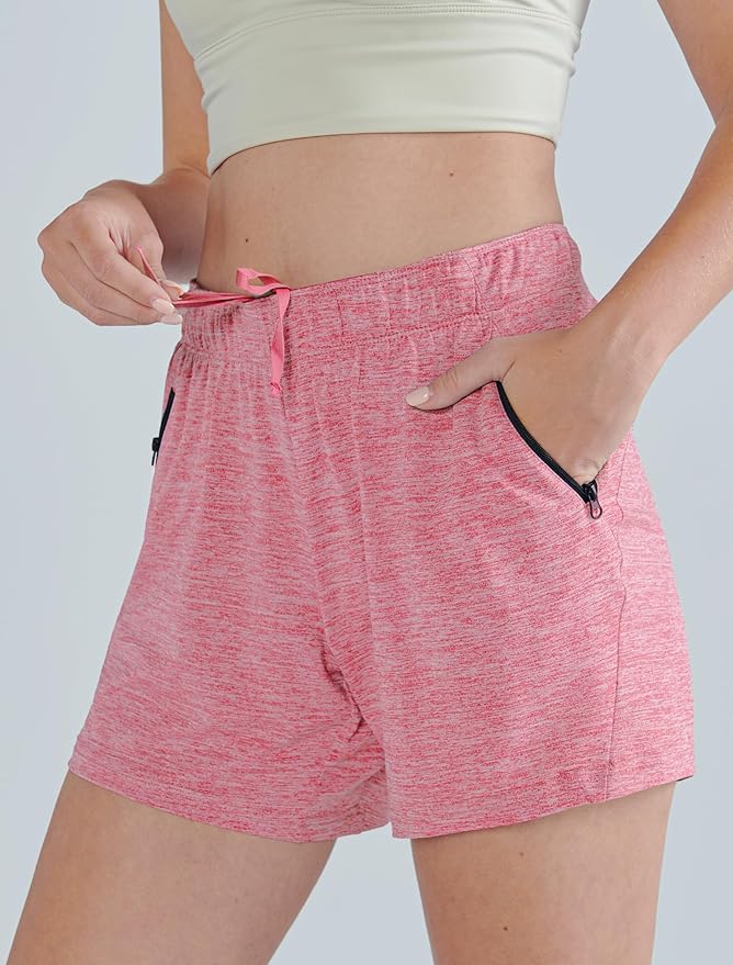 Liberty Imports 1 or 5 Pack Womens Lounge Workout Shorts with Zipper Pockets 5" Inseam Lightweight Athletic Casual Shorts