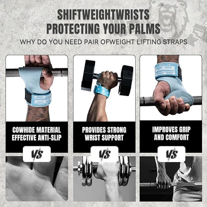 MANUEKLEAR Gym Straps Weight Lifting, Double Leather Lifting Straps for Men Deadlift with Cushion Wrist Loop, Gym Lifting Wrist Wraps for Weightlifting