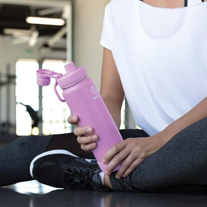 Takeya Actives Stainless Steel Water Bottle, Insulated Spout Lid, Keeps Drinks Cold 24 Hrs, Leakproof, Durable, Dishwasher Safe, Ideal for Gym, Travel, Fits Most Cup Holders, 24 oz/Lilac