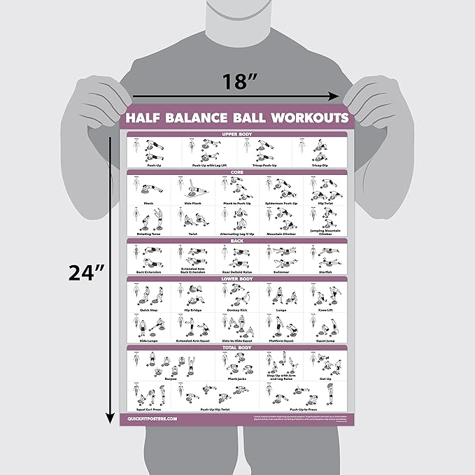 Palace Learning Half Balance Ball Workout Poster - Exercise Chart (LAMINATED, 18" x 24")