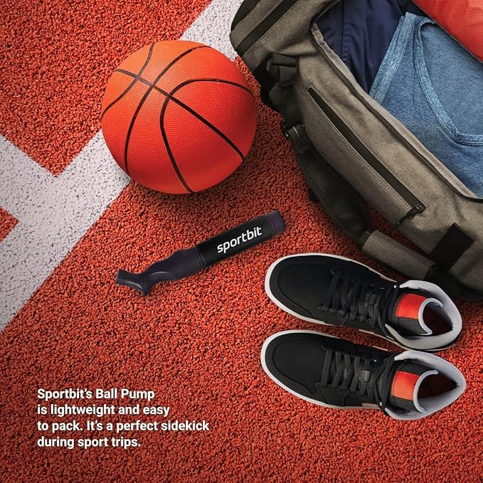SPORTBIT Ball Pump for Sports Balls - Push & Pull Inflating System - Hand Pump for All Exercise Balls - Volleyball Pump, Basketball Inflator, Football & Soccer Ball Air Pump - Goes with 5 Needles Set