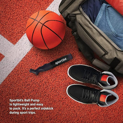 SPORTBIT Ball Pump for Sports Balls - Push & Pull Inflating System - Hand Pump for All Exercise Balls - Volleyball Pump, Basketball Inflator, Football & Soccer Ball Air Pump - Goes with 5 Needles Set