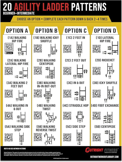Agility Ladder Drills Poster – 20 Speed & Footwork Training Patterns with QR Video Demos