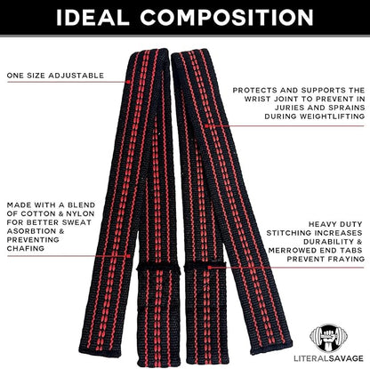 25" Powerlifting Straps (Pair) – Dominate Deadlifts with Heavy Duty Cotton Wrist Wraps – Maximum Grip Support for Strength Training & Weightlifting – Red with Padding – For All Lifters: Newbies, Pros, Young Guns & Gym Vets