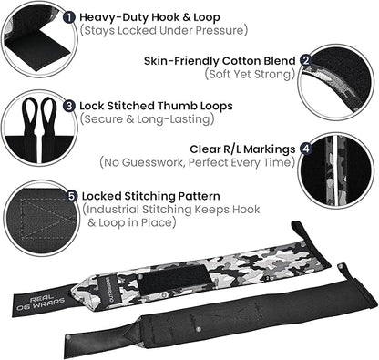 18" OG-Grade Wrist Wraps for Weightlifting – Heavy Duty Wrist Support with Thumb Loop & Lockdown Strap – Wrist Straps for Powerlifting, Bench Press & Gym Training