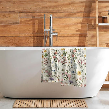 Watercolor Wildflowers Spring Kitchen Towels 14"x28" Set of 2 Rustic Floral Hand Bath Towel Vintage Flowers Seasonal Soft Absorbent Fingertip Towel for Bathroom Shower Hotel Gym