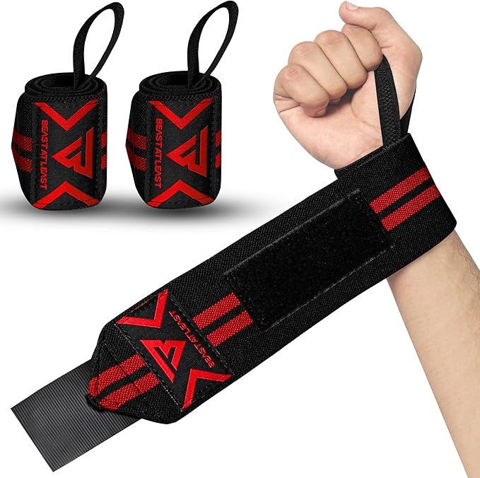Weight Lifting Wrist Wraps – 18” Cotton Wrist Support with Thumb Loop – Gym Straps for Workout Powerlifting Weightlifting Fitness Strength Training, Stiff Wrist Straps