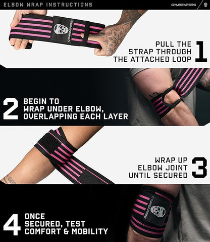 Gymreapers Weightlifting Elbow Wraps (1 Pair) - Flexible 40'' Elbow Compression Strap & Joint Support Brace - for Bench Press, Powerlifting, and Pressing
