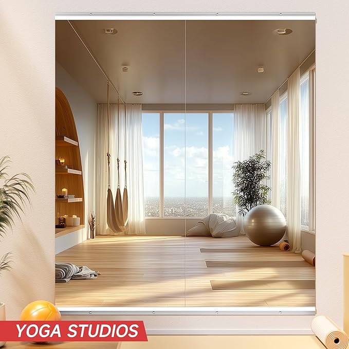 Home Gym Mirror, 71" x 32", 2PCS Large Full Body Mirror for Yoga, Silver Shatterproof Frameless HD Tempered Glass, Wall-Mounted Wall Mirrors for Home Gym, Workout, Garage, Dance Studio