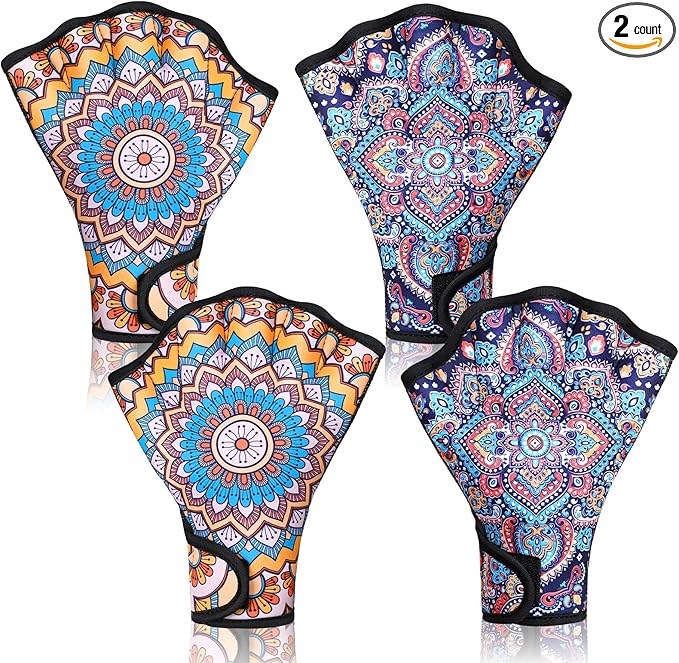 Honoson 2 Pairs Swimming Gloves Women Water Aerobics Gloves Aquatic Fitness Water Resistance Webbed for Men Women Unisex Poll Training Exercise