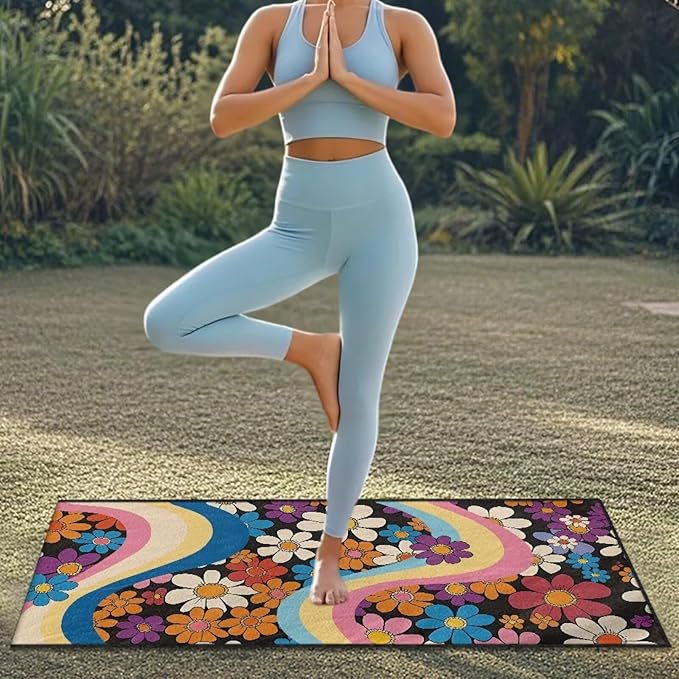 Bulopur Hippie Daisy Car Sweat Towel Seat Cover Washable Quick Dry Car Seat Towel Cover After Gym Beach Yoga Workout Outdoor Surfing Activities Auto Accessories