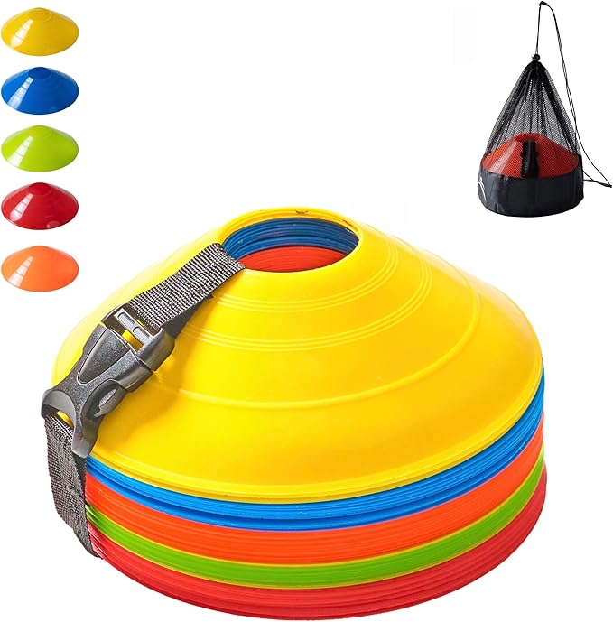 Flexible Soccer Cones (Set of 60/50/40/25) with Mesh Bag & Strap, Sports Cones for Soccer, Basketball, Football Training Equipment, Agility Soccer Cones for Drills Training