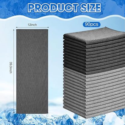 Redbaker 90 Pack Cooling Towels Bulk for Neck and Face 40" x 12" Ice Towel Multicolored Microfiber Cool Sweat Rag for Gym Workout Running Yoga Fitness Travel Outdoor Sports (Grey)