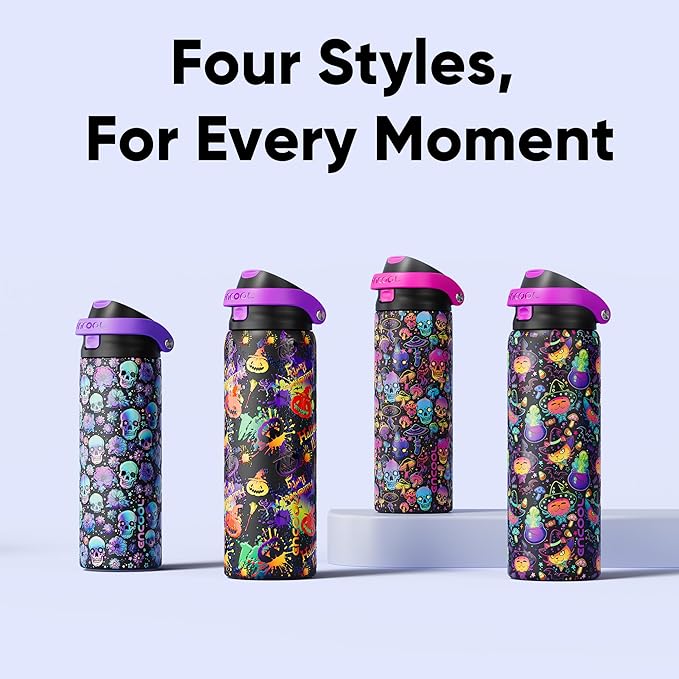 Encool SwiftSip Insulated Stainless Steel Water Bottle with Straw - Leak Proof Sports Water Bottle for School, Travel, Keeps Cold All Day, One-Touch Flip Lid, BPA-Free, 32 oz, Meowgic Night