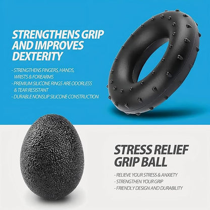 Grip Strength Trainer Kit (5 Pack) with Counter - Adjustable Resistance Hand Gripper, Forearm & Finger Strengthener, Stress Relief Ball, Workout Ring - Hand Therapy, Muscle Building, Injury Recovery for Athletes & Therapy