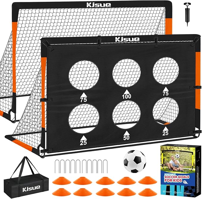 Kids Soccer Goal for Backyard Set - 2 of 6x4 ft Soccer Goals Training Equipment, Soccer Net for Kids Age 3-5 6-8 8-10 10-12, Ball, Targets for Toddler Kid Youth Soccer Games Sports Outdoor Play