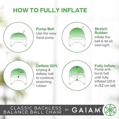 Gaiam Classic Backless Balance Ball Chair – Exercise Stability Yoga Ball Premium Ergonomic Chair for Home and Office Desk with Air Pump, Exercise Guide and Satisfaction Guarantee, Charcoal